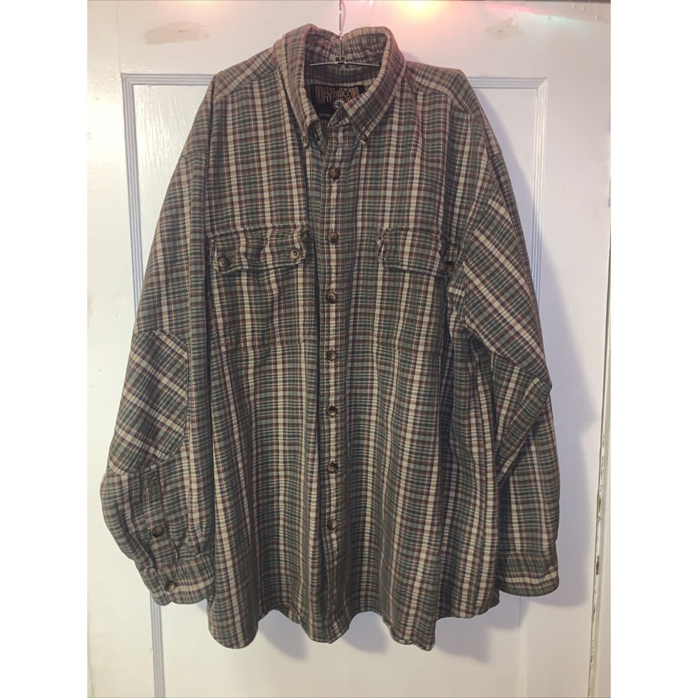 Duluth Trading Co Plaid Button Down Shirt Flannel Mens 2X Tall Green Tan Thick